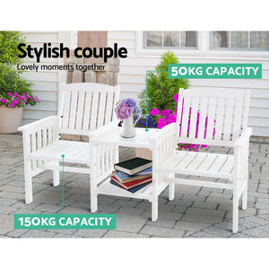 White Garden Bench Chair & Table Set