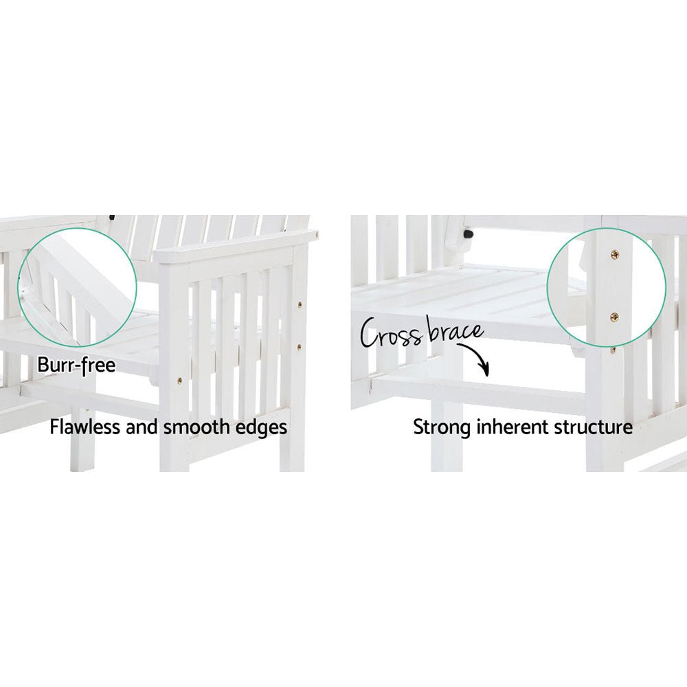 White Garden Bench Chair & Table Set