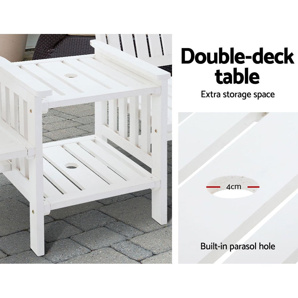 White Garden Bench Chair & Table Set