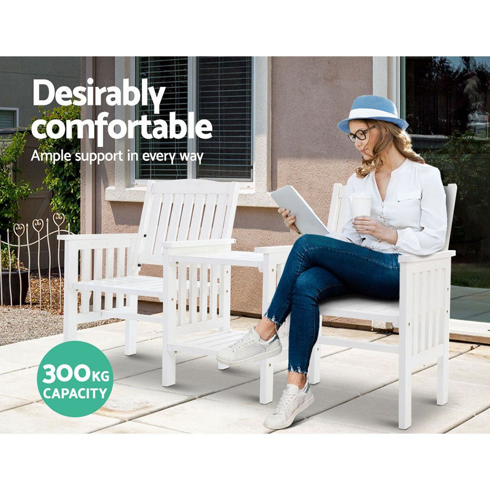 White Garden Bench Chair & Table Set