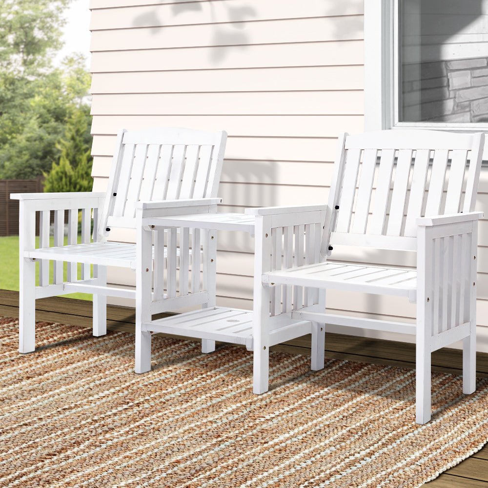 White Garden Bench Chair & Table Set