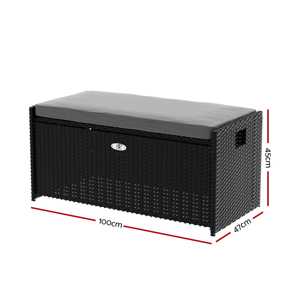 Outdoor Storage Bench Box with Cushion - Wicker Garden Sheds Tools Patio Chair