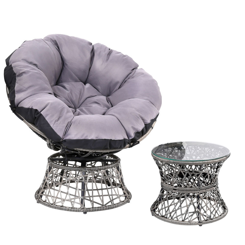 Grey Egg Pod Patio Chair With Included Table - 60's Styled