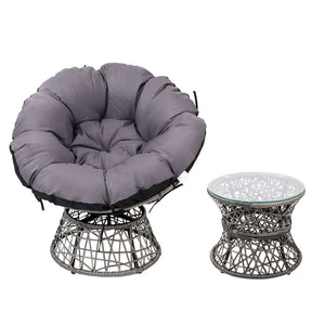Grey Egg Pod Patio Chair With Included Table - 60's Styled