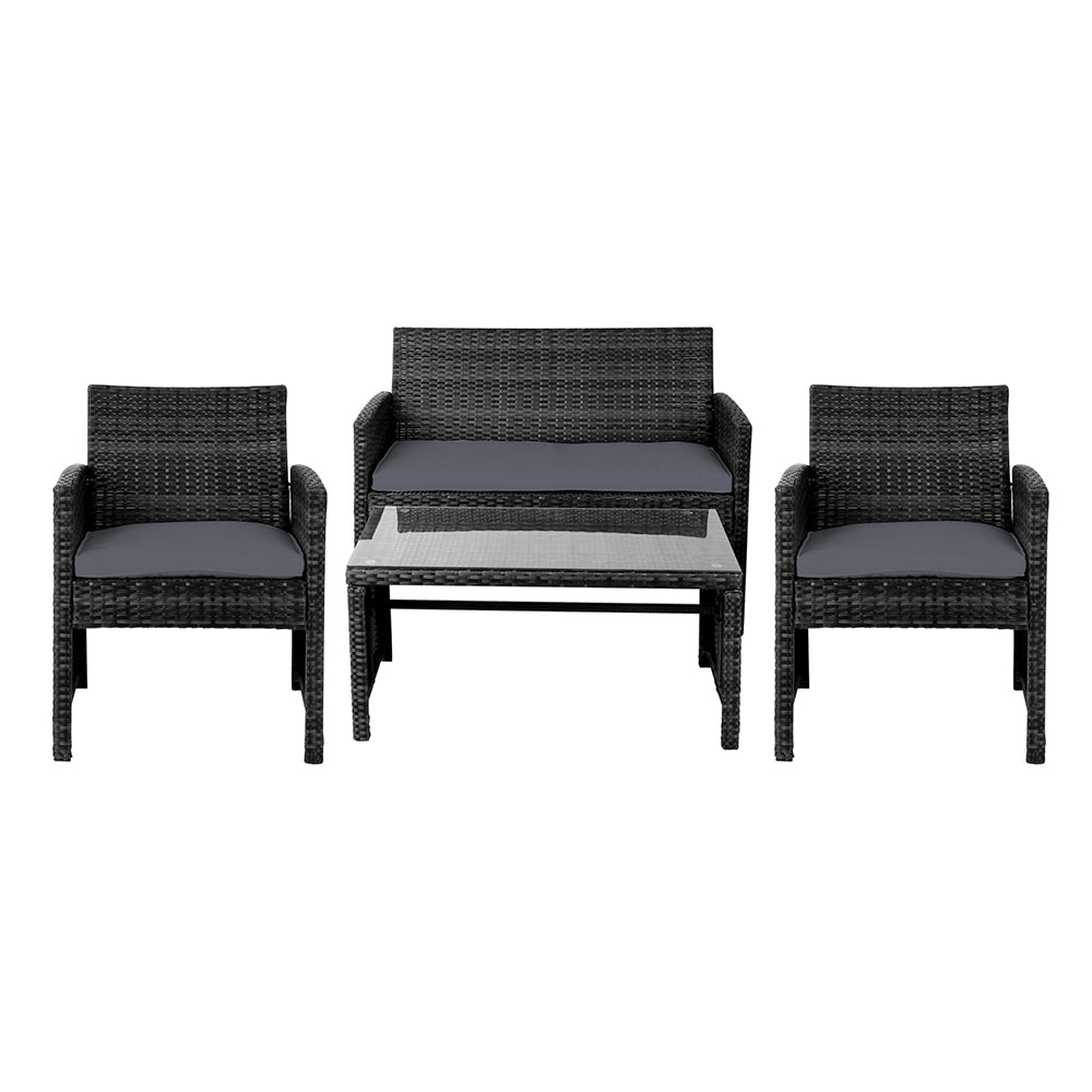 Set of 4 Outdoor Black Wicker Chairs & Table