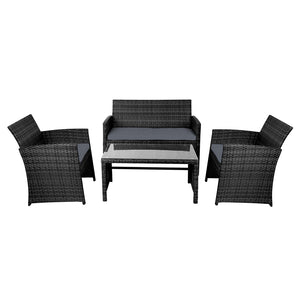 Set of 4 Outdoor Black Wicker Chairs & Table