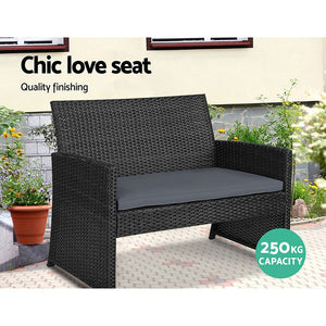 Set of 4 Outdoor Black Wicker Chairs & Table