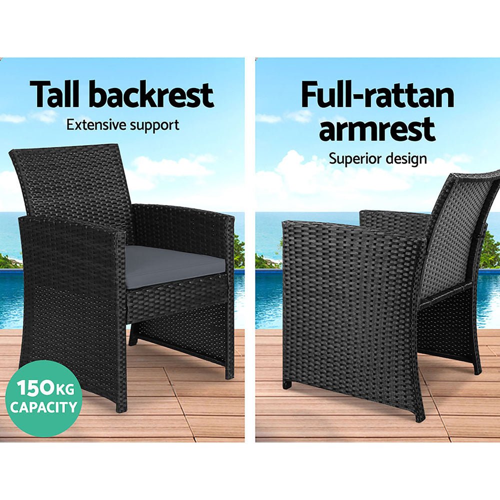 Set of 4 Outdoor Black Wicker Chairs & Table