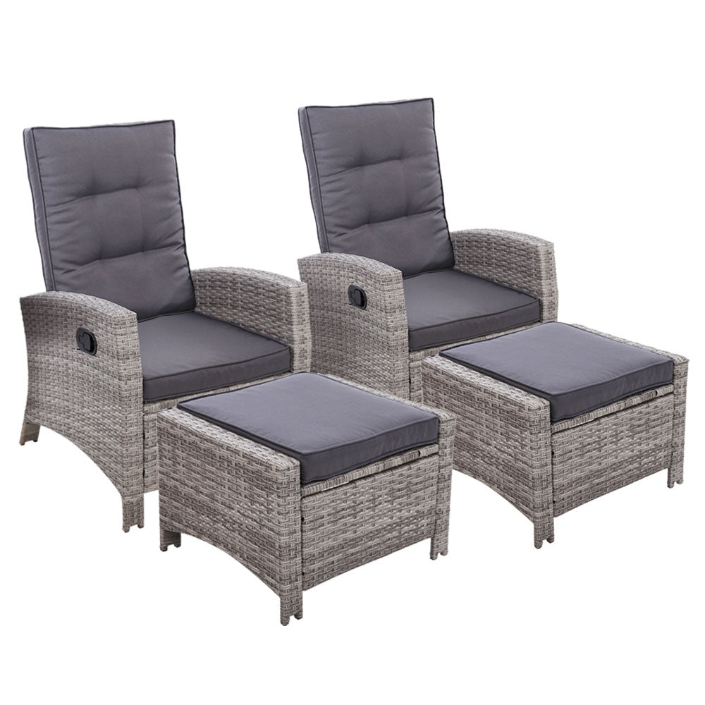 Sun Lounge Recliner Chair For Outdoors - Set of 2
