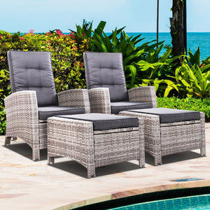 Sun Lounge Recliner Chair For Outdoors - Set of 2