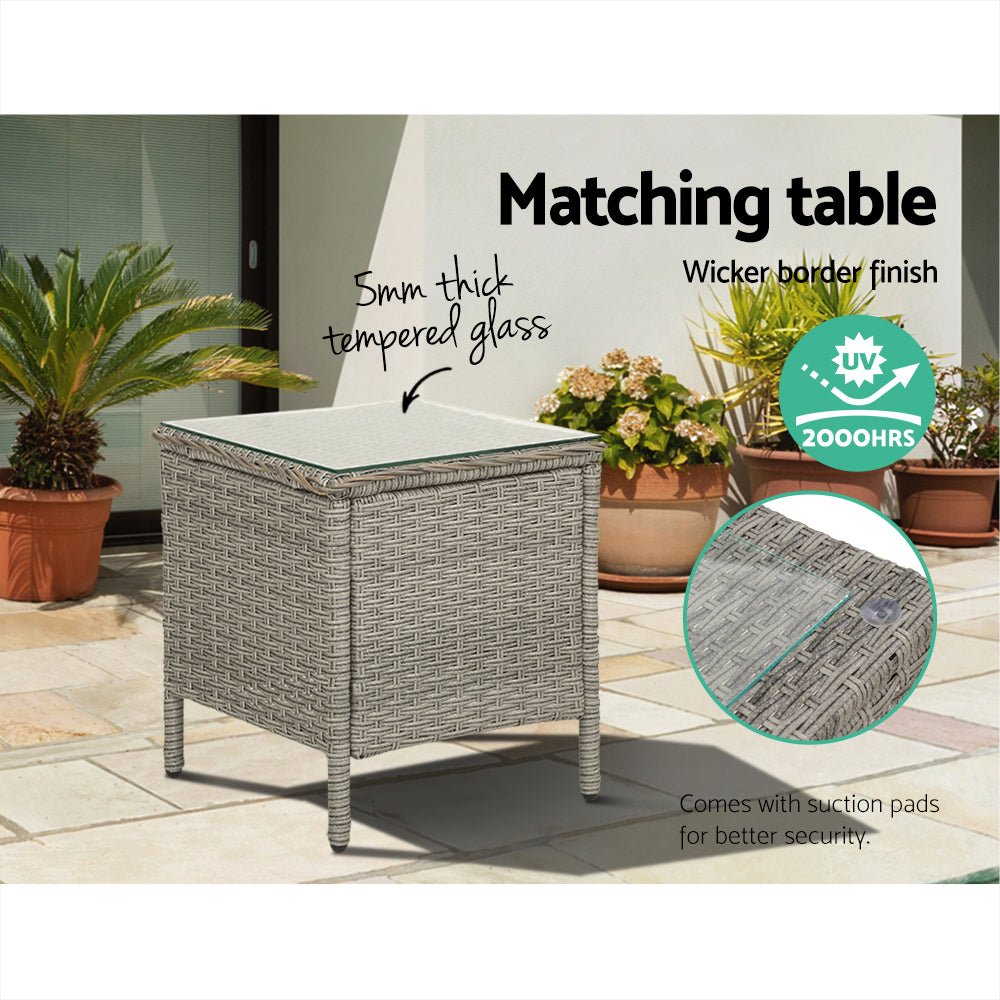 Recliner Chair / Table Set - Grey Wicker Cushions Included