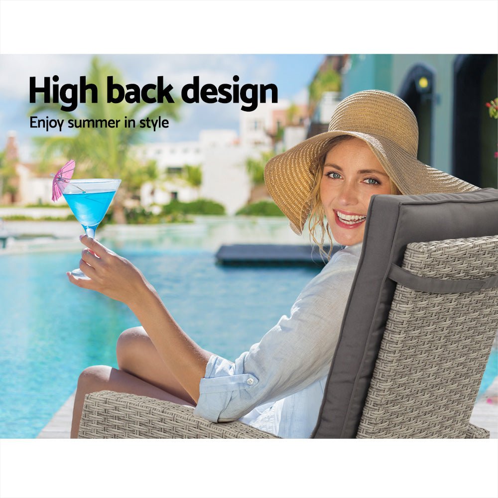 Recliner Chair / Table Set - Grey Wicker Cushions Included