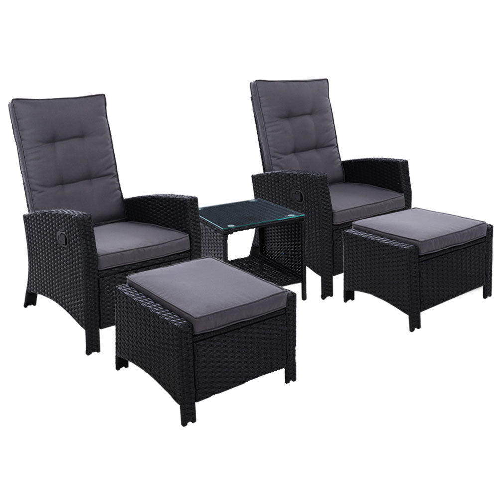 Outdoor Patio Recliner Chairs With Table - 5PCS Set