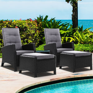 Outdoor Patio Recliner Chairs With Table - 5PCS Set