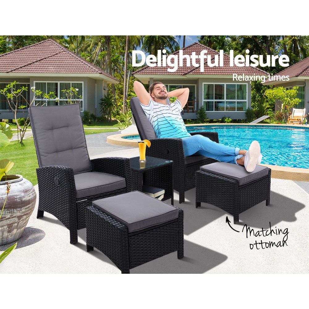 Outdoor Patio Recliner Chairs With Table - 5PCS Set