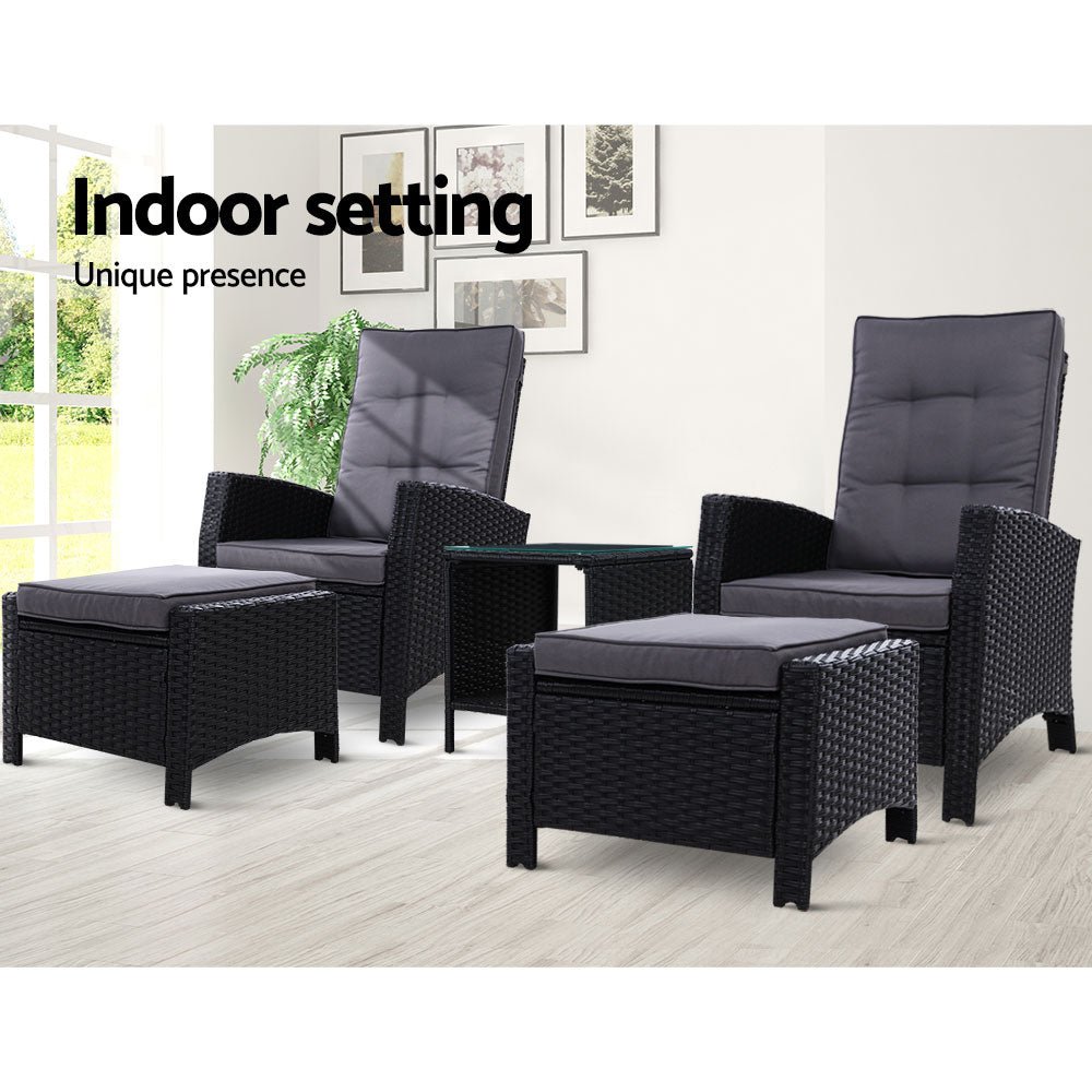 Outdoor Patio Recliner Chairs With Table - 5PCS Set