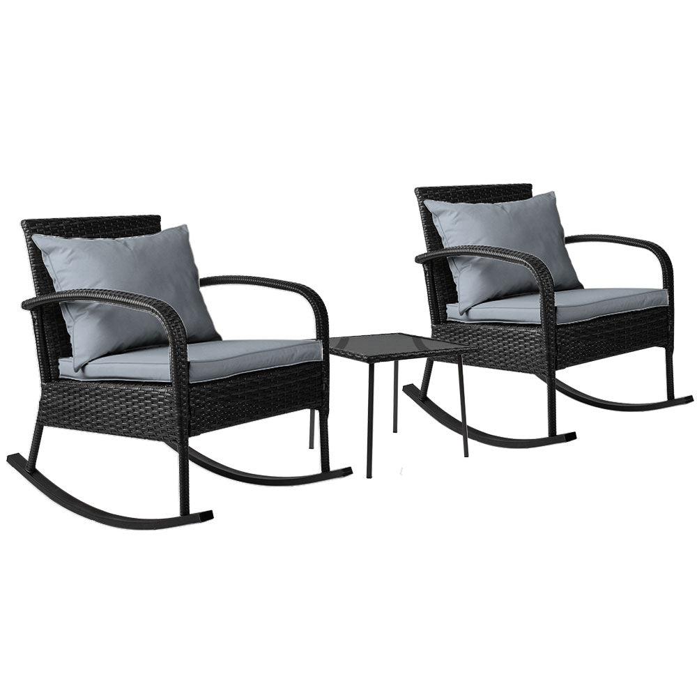 3 Piece Outdoor Rocking Chair Set