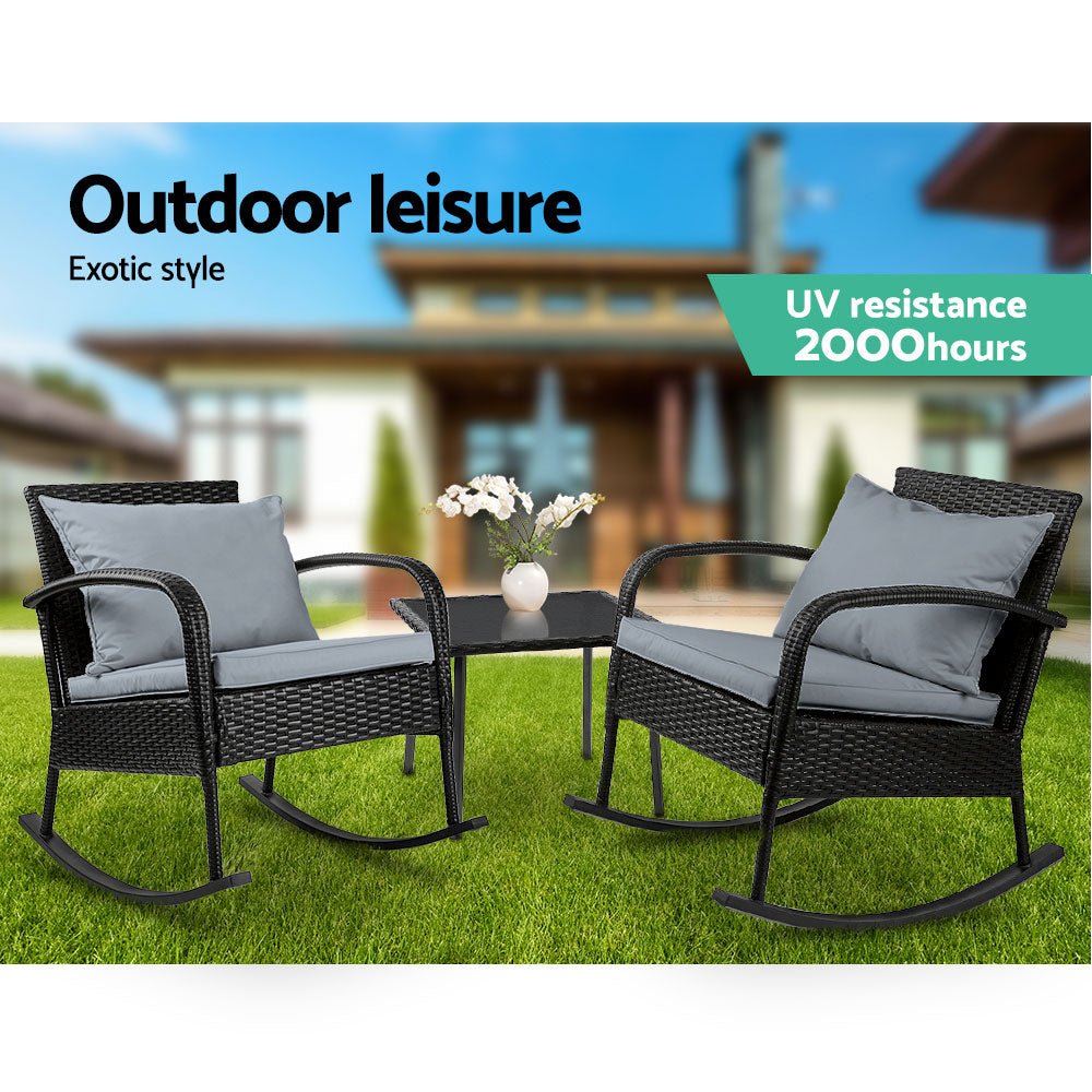 3 Piece Outdoor Rocking Chair Set