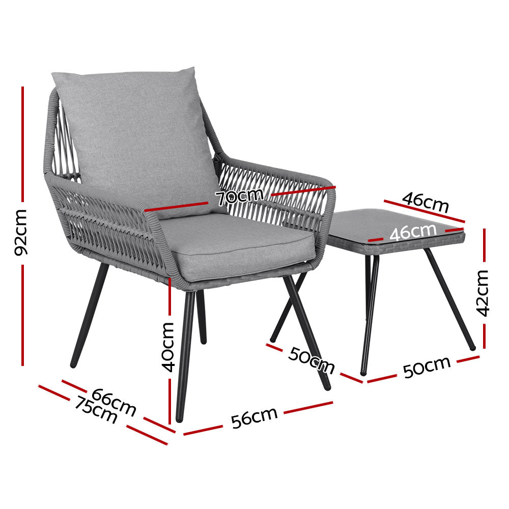 Outdoor Furniture 3-Piece Bistro Set - Lounge Chairs and Table for Patio