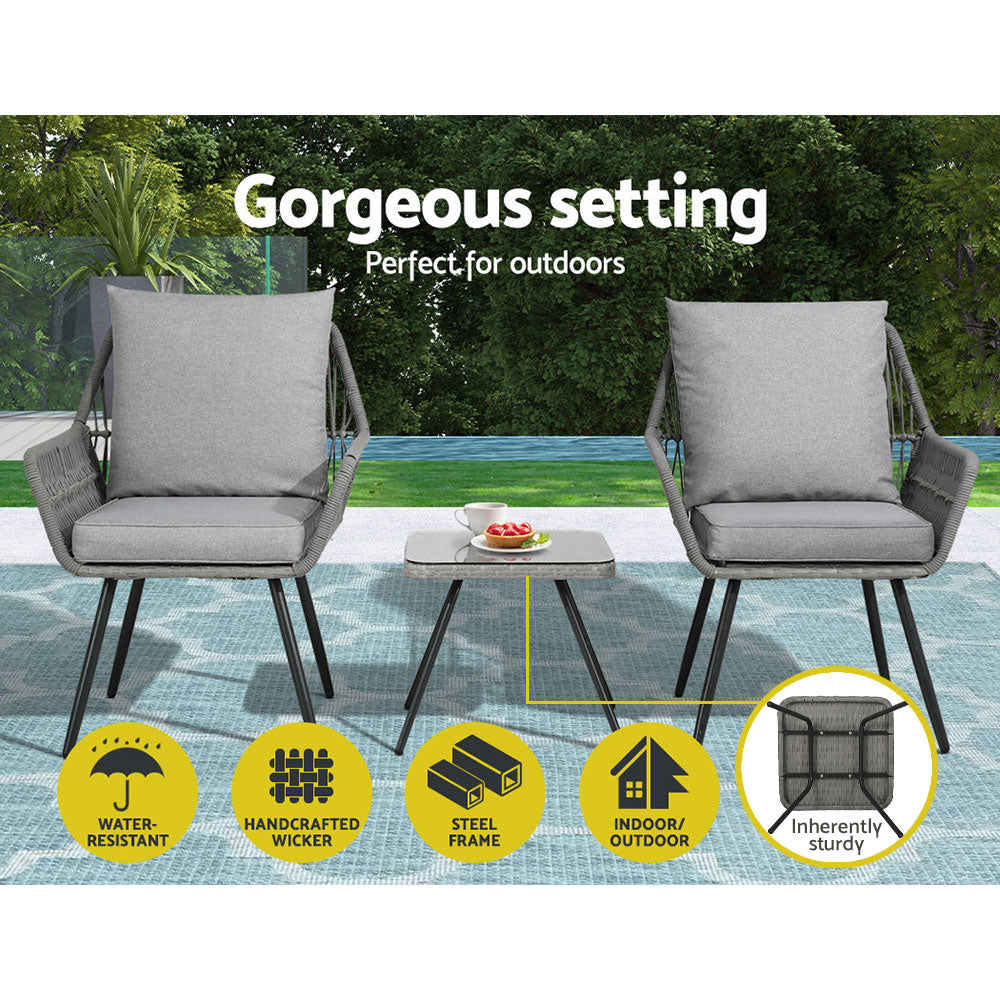 Outdoor Furniture 3-Piece Bistro Set - Lounge Chairs and Table for Patio