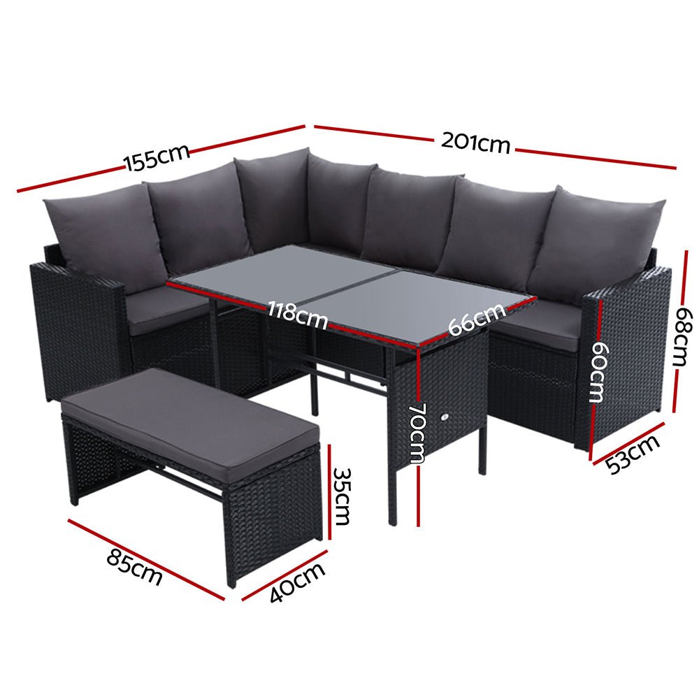 8 Seater Black Family Dining Sofa Set