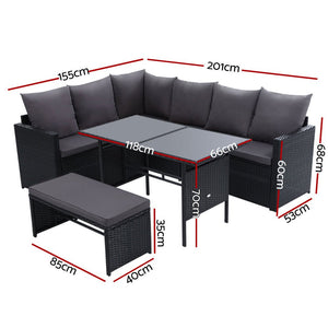 8 Seater Black Family Dining Sofa Set