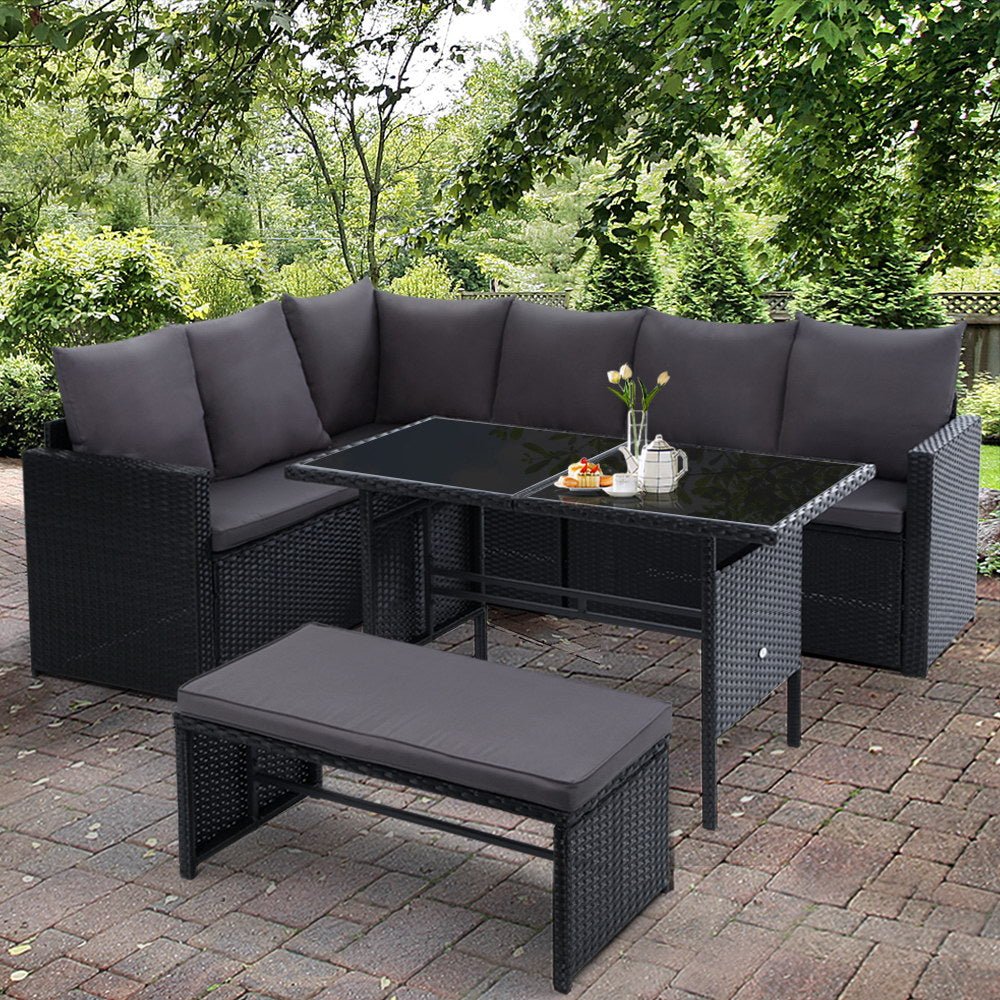8 Seater Black Family Dining Sofa Set