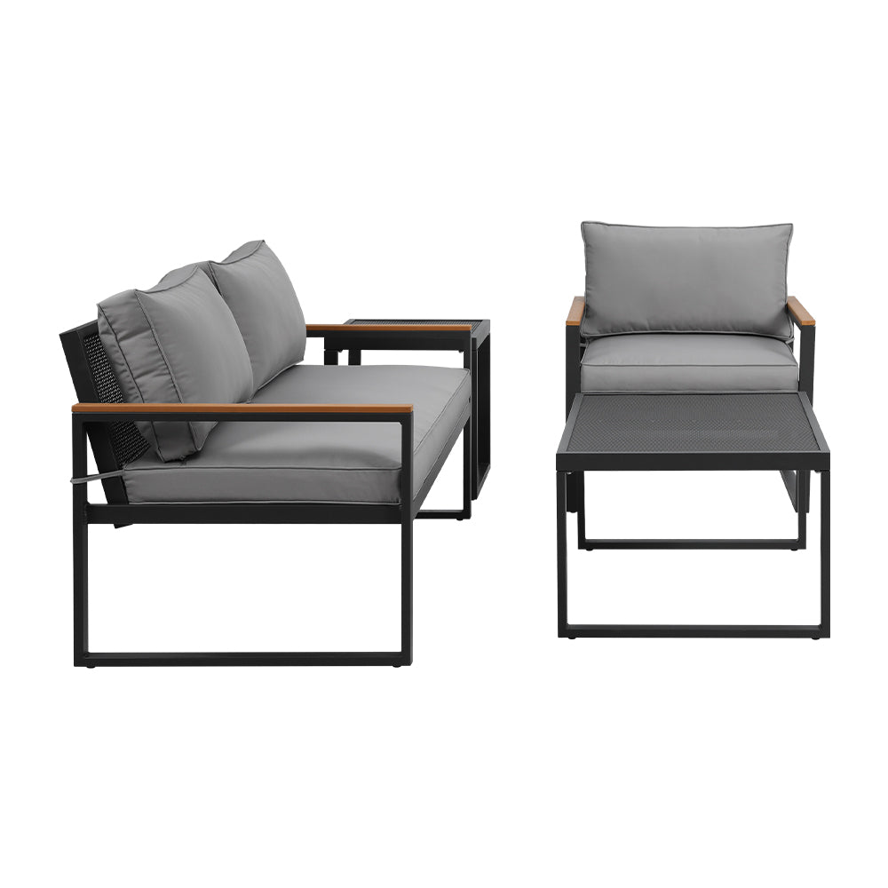 Steel Outdoor Sofa Set - 3-Seater Corner Modular Lounge Setting