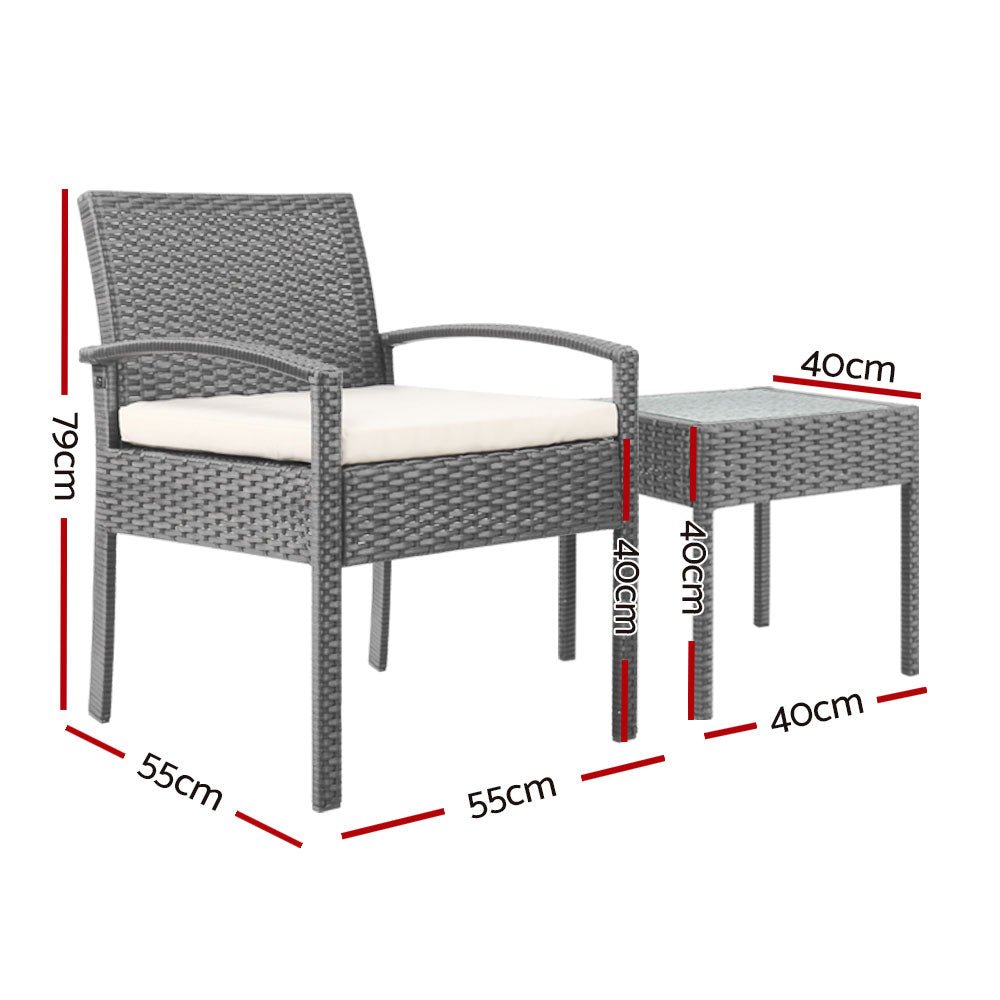 Grey 3-piece Outdoor Furniture Set