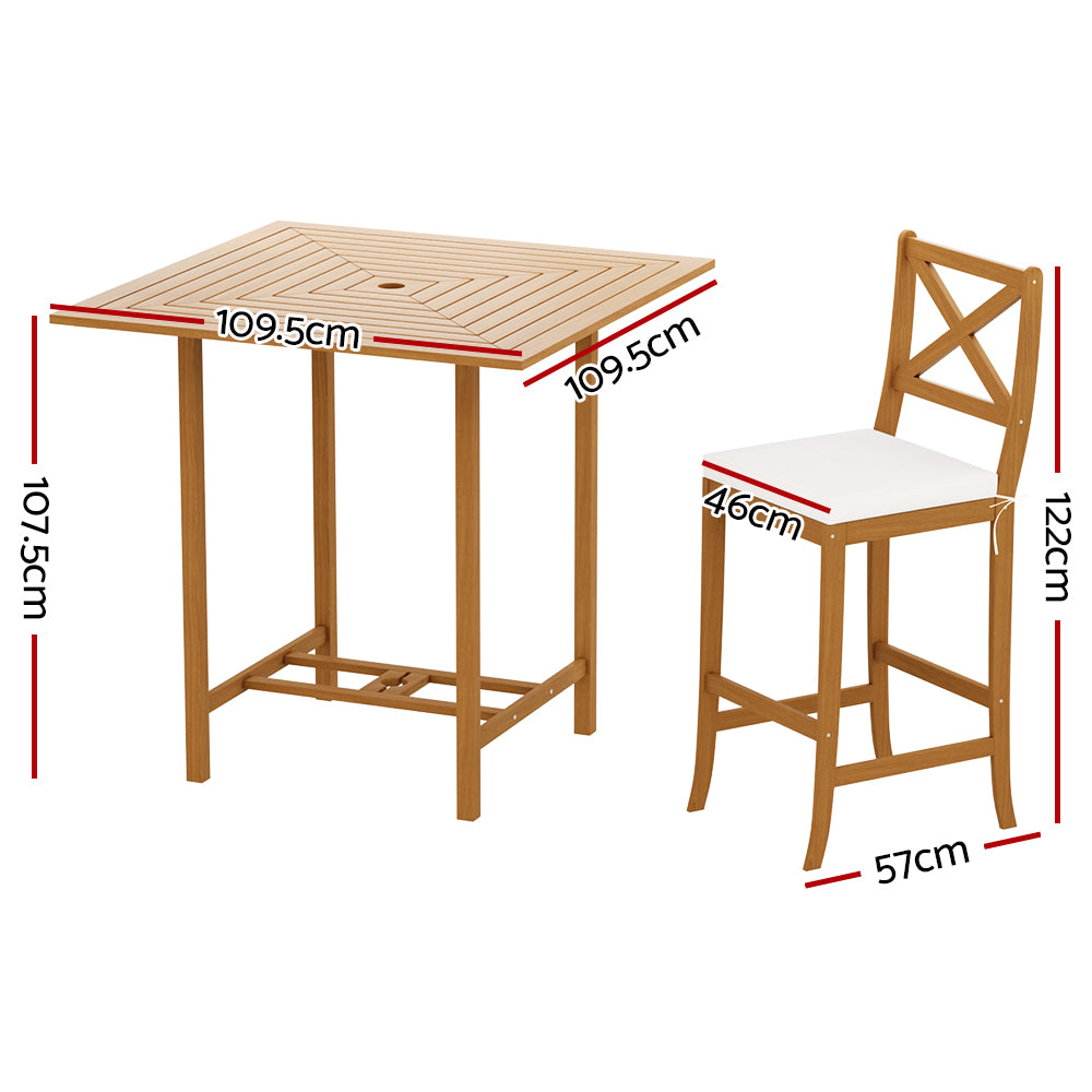 Gardeon 5pcs Outdoor Bar Table 4 Seater Stools Bistro Set | Patio Acacia Wood Bar Furniture