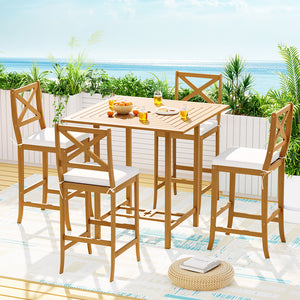 Gardeon 5pcs Outdoor Bar Table 4 Seater Stools Bistro Set | Patio Acacia Wood Bar Furniture