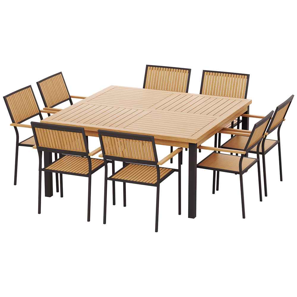 Gardeon 8-seater Outdoor Furniture Dining Chairs Table | Patio 9pcs Acacia Wood Set
