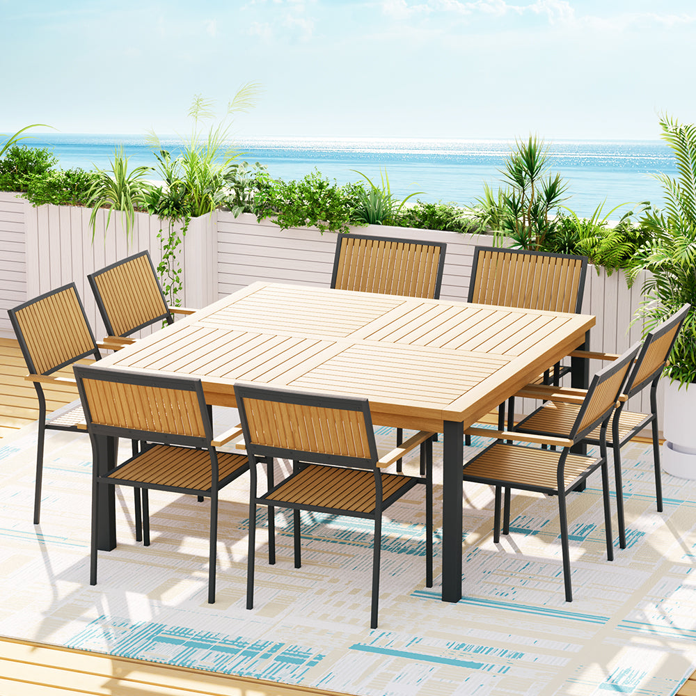 Gardeon 8-seater Outdoor Furniture Dining Chairs Table | Patio 9pcs Acacia Wood Set