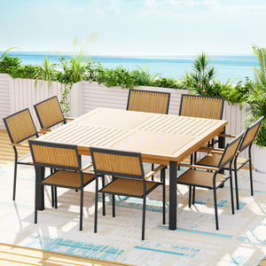 Gardeon 8-seater Outdoor Furniture Dining Chairs Table | Patio 9pcs Acacia Wood Set