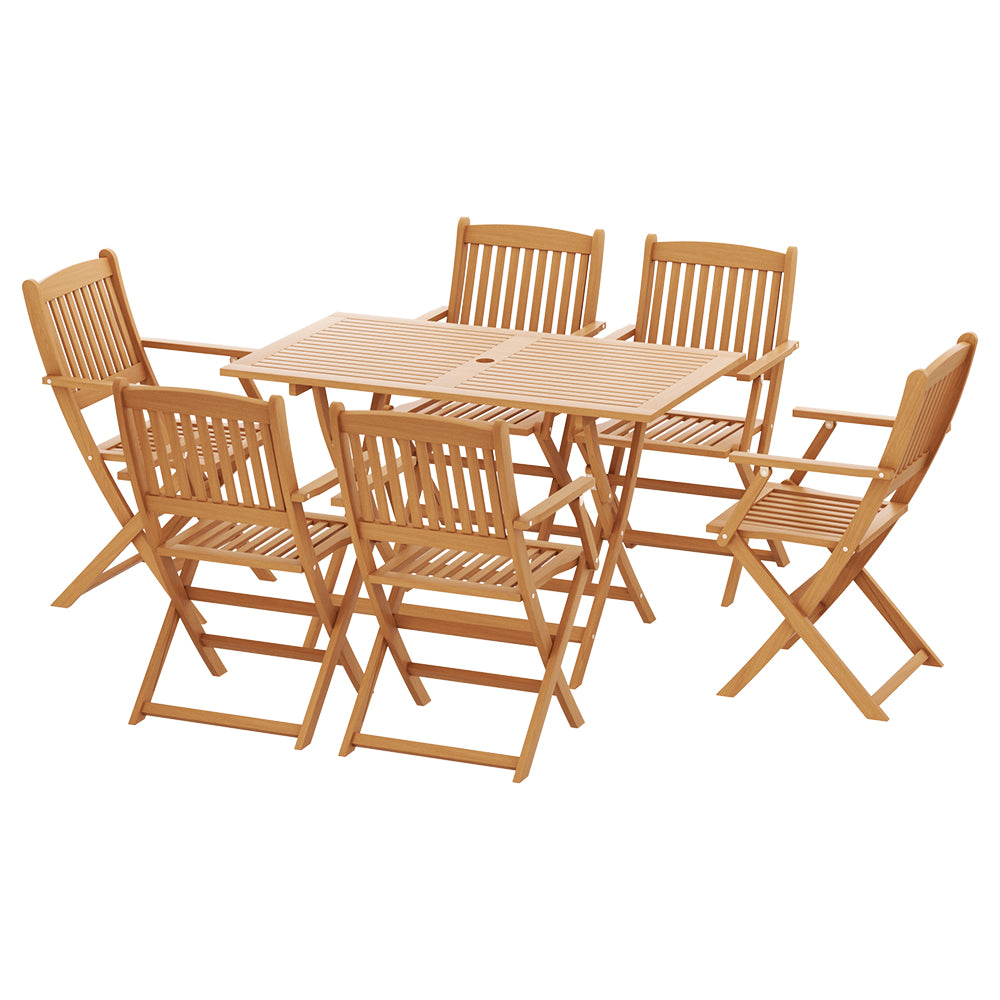 Gardeon 7PCS Outdoor Dining Set | 6-Seater Wood Garden Chairs and Table