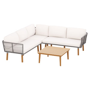 Gardeon 4pcs Outdoor Sofa Set Modular Aluminum Lounge | Wooden 5 Seater Patio Furniture