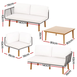 Gardeon 4pcs Outdoor Sofa Set Modular Aluminum Lounge | Wooden 5 Seater Patio Furniture