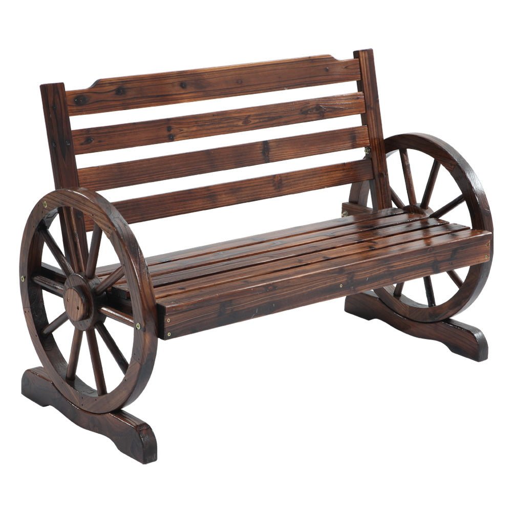 Garden Bench With Wagon Wheel Design