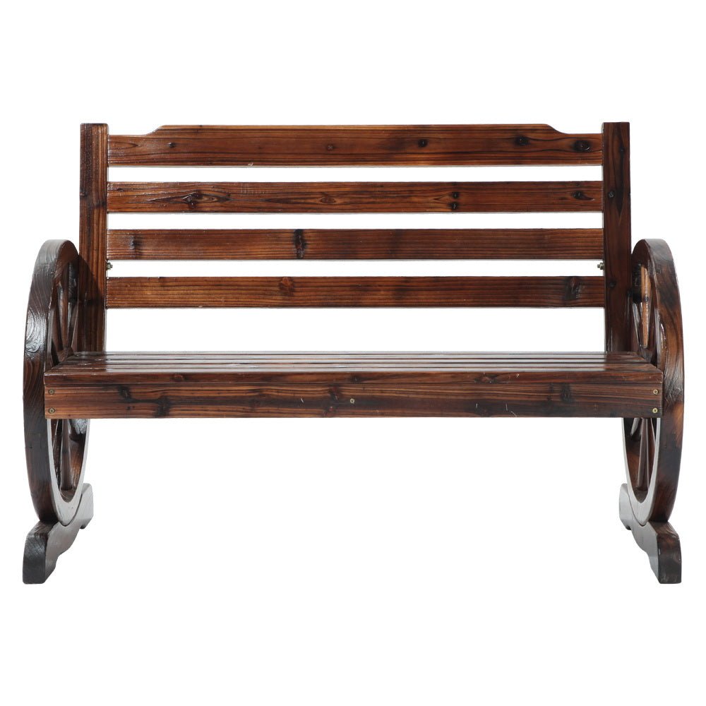 Garden Bench With Wagon Wheel Design