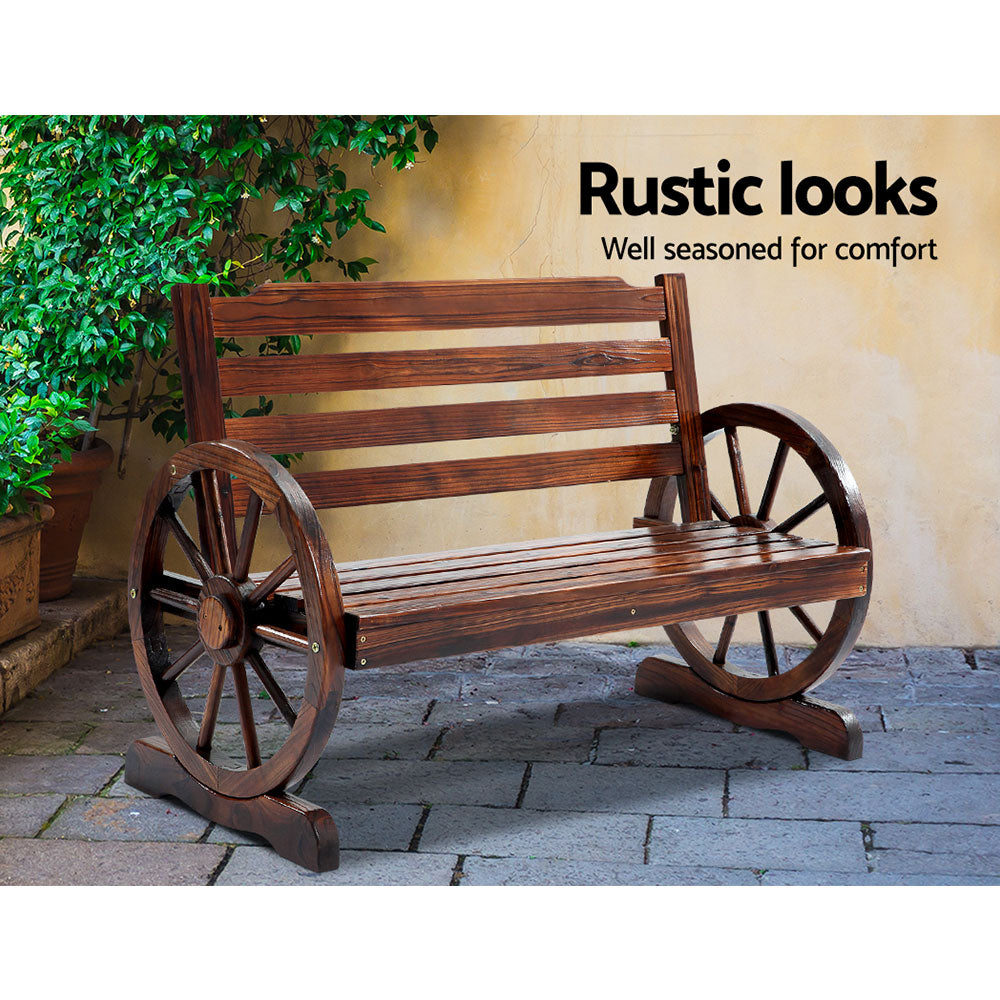 Garden Bench With Wagon Wheel Design