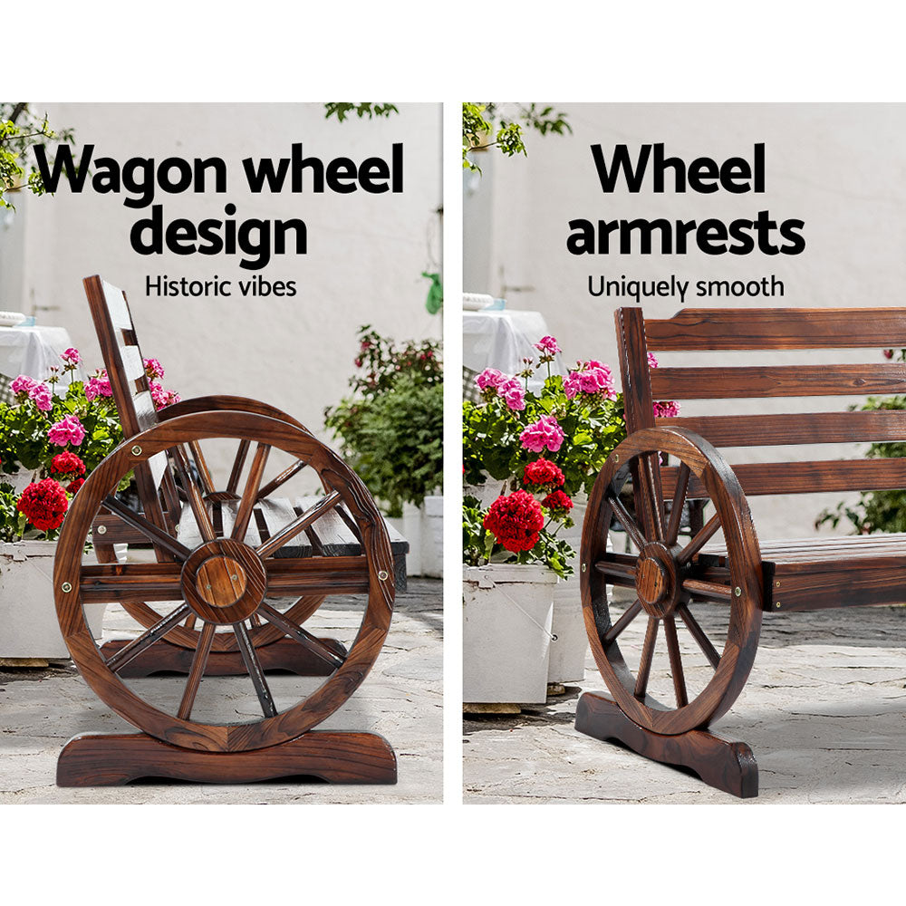 Garden Bench With Wagon Wheel Design