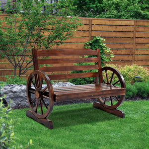 Garden Bench With Wagon Wheel Design