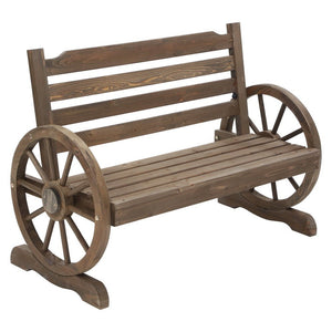 Backyard Feature Bench With Wagon Wheels