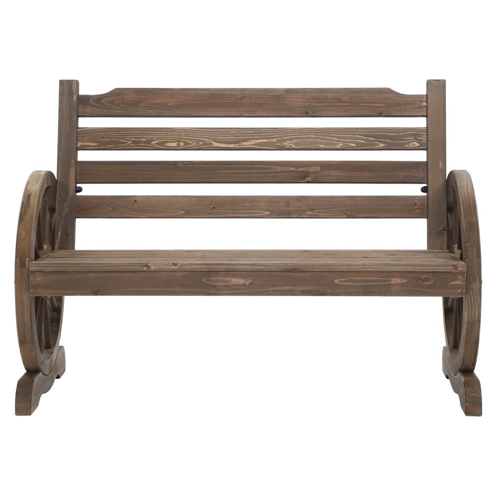 Backyard Feature Bench With Wagon Wheels