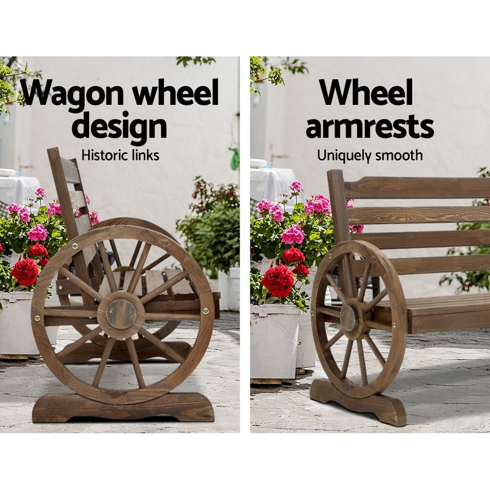 Backyard Feature Bench With Wagon Wheels