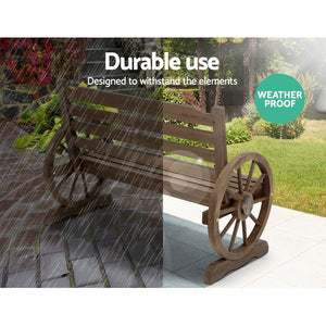 Backyard Feature Bench With Wagon Wheels