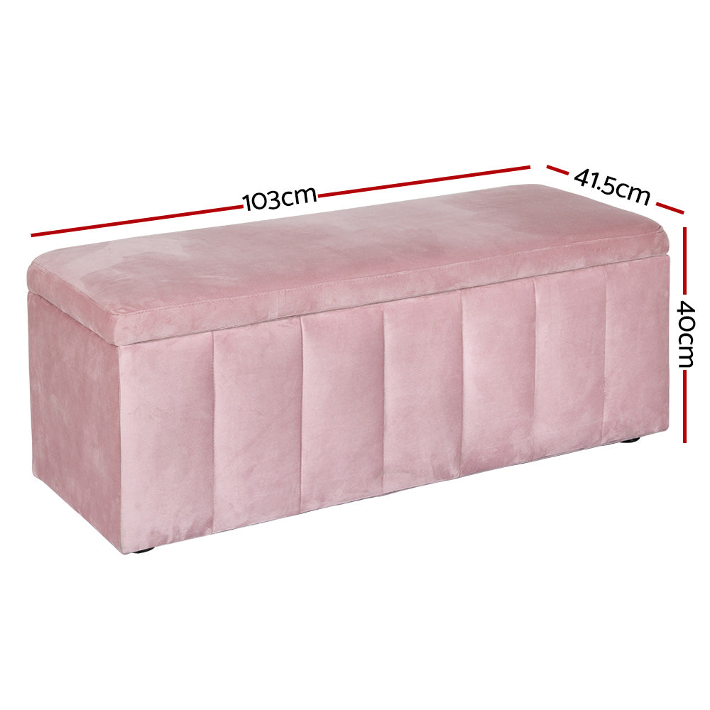 Storage Ottoman Blanket Box | Velvet | Chest | Toy Foot Stool | Couch | Bed | Pink