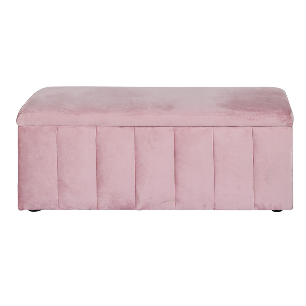 Storage Ottoman Blanket Box | Velvet | Chest | Toy Foot Stool | Couch | Bed | Pink