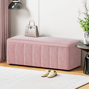 Storage Ottoman Blanket Box | Velvet | Chest | Toy Foot Stool | Couch | Bed | Pink