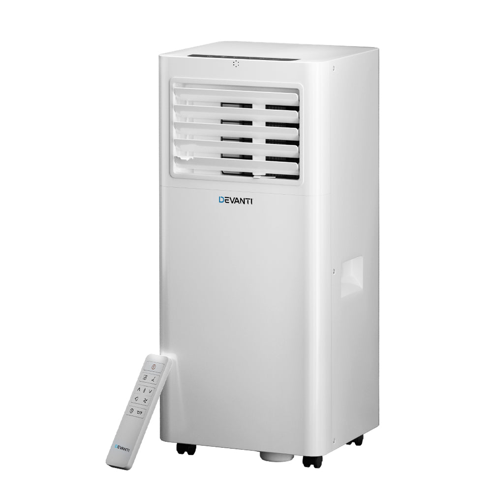 Devanti Portable Air Conditioner | 7000BTU Cooling, Mobile Fan Cooler, Dehumidifier